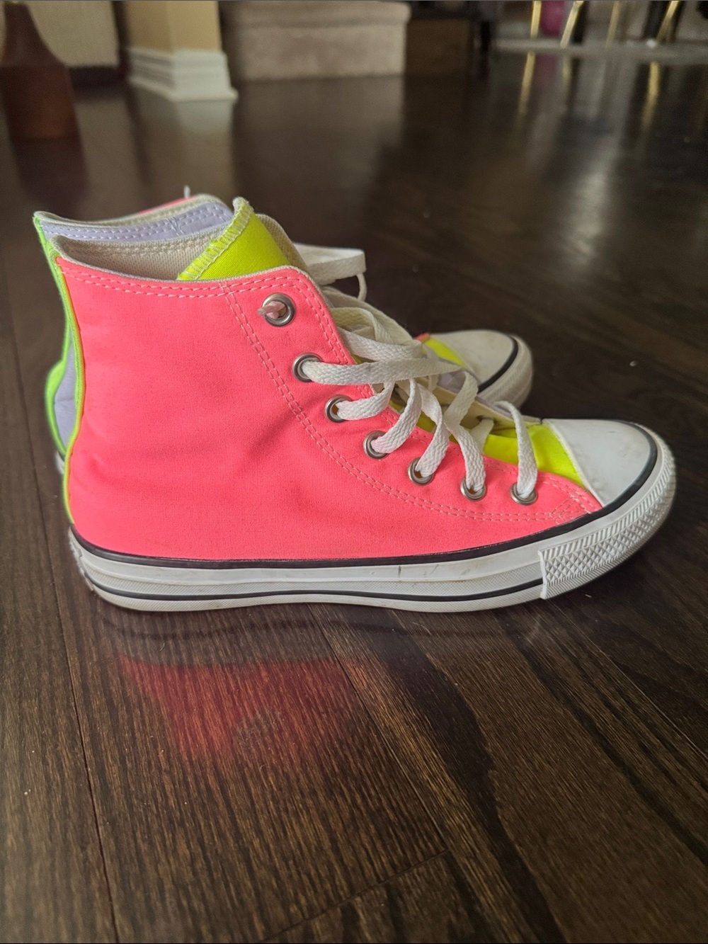 Converse Neon Multi-Panel High-Top Sneakers - White Sole Women’s 7. Men’s 5.